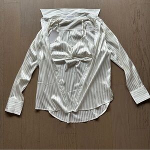 Rumored Mantauk White Pinstripe Set (Shirt & Bralette)